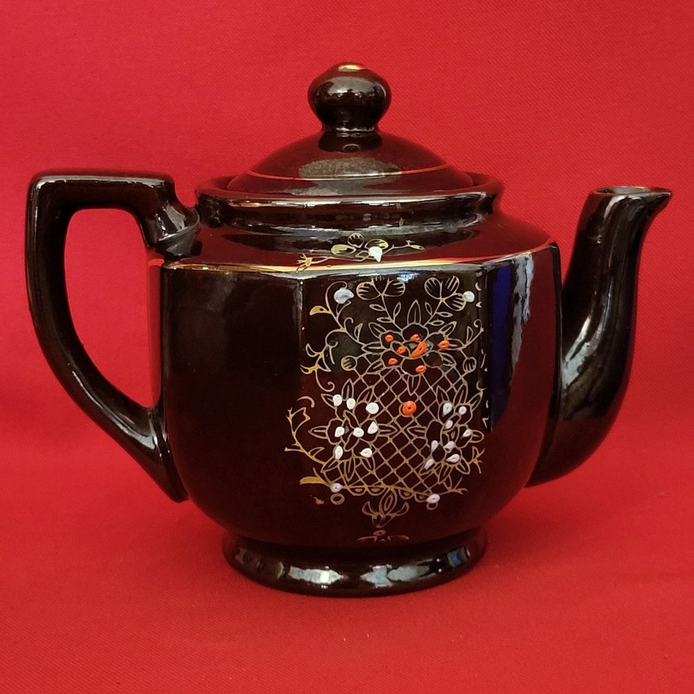 VTG Hand Painted Gold Trim Dark Brown Teapot Made In Japan